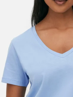 T-shirt à Col En V Et Manches Courtes