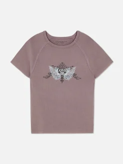 T-shirt Effet Délavé à Imprimé Papillons