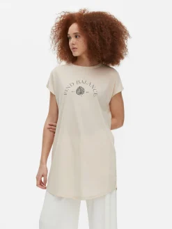 T-shirt Long Imprimé à Manches Courtes