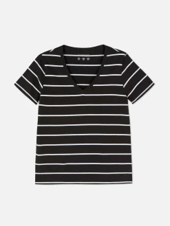 T-shirt Rayé à Col En V
