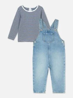 T-shirt Rayé à Manches Longues Et Salopette En Denim