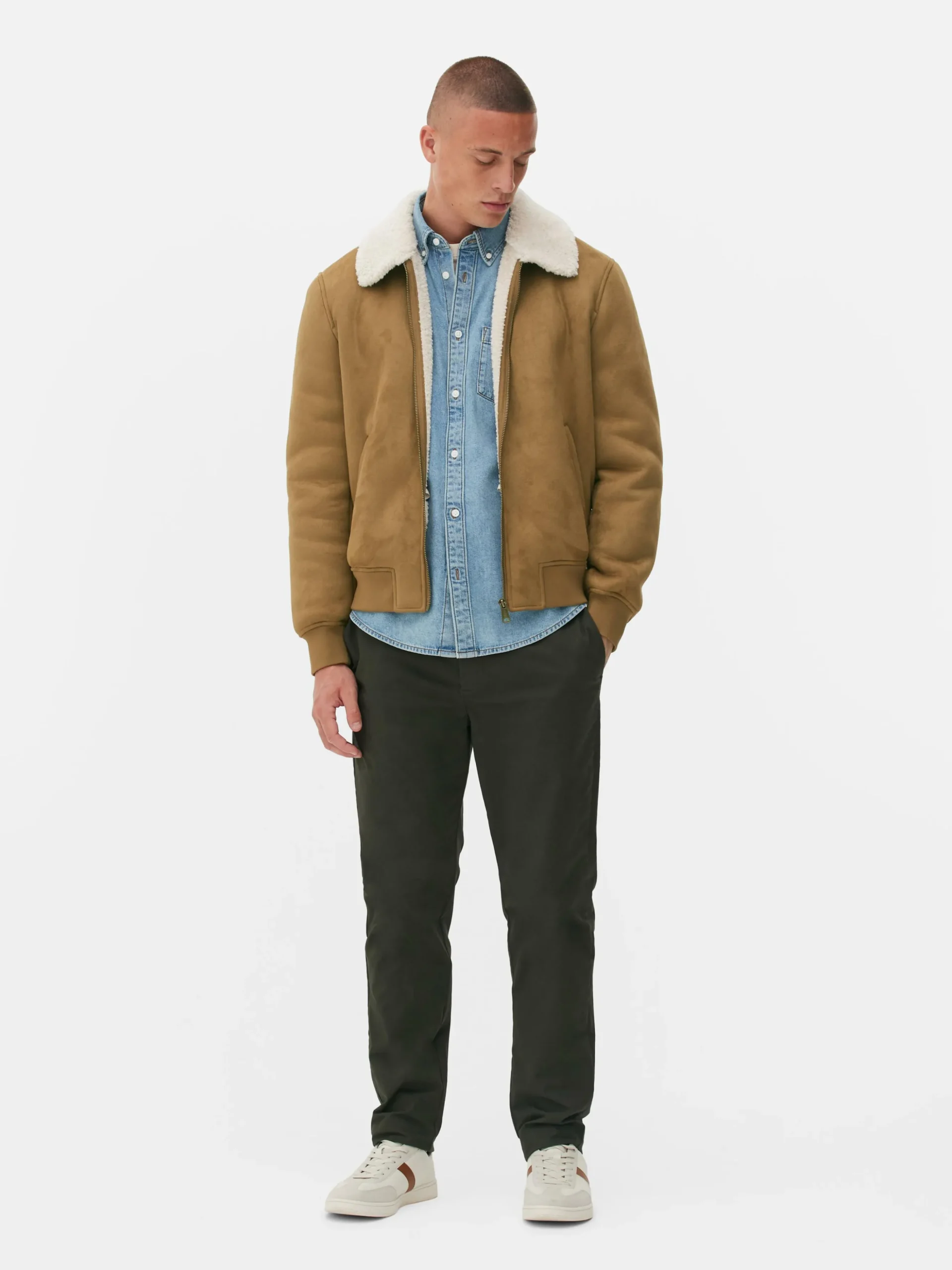 Veste En Suédine à Col Effet Mouton Retourné