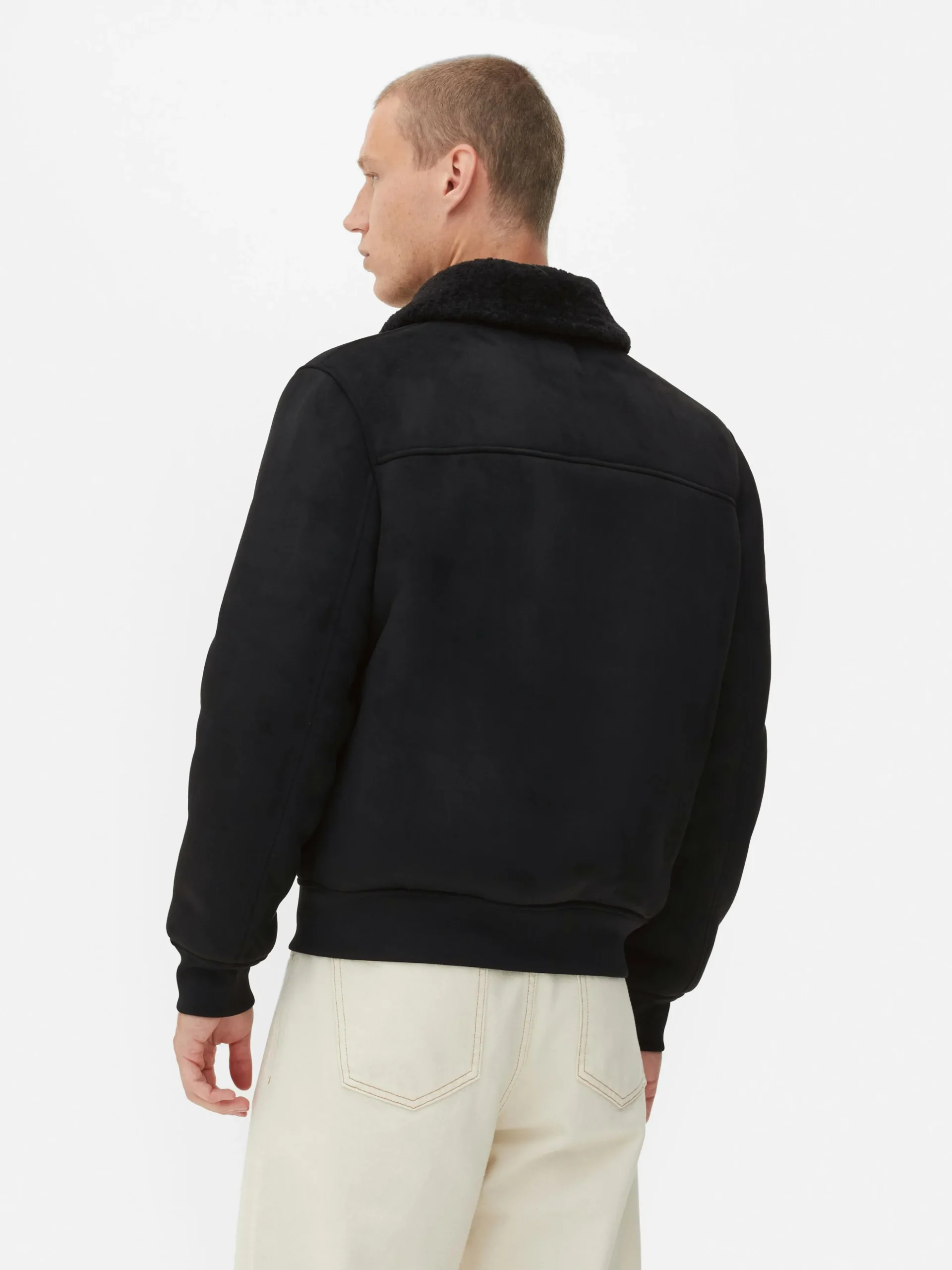 Veste En Suédine à Col Effet Mouton Retourné