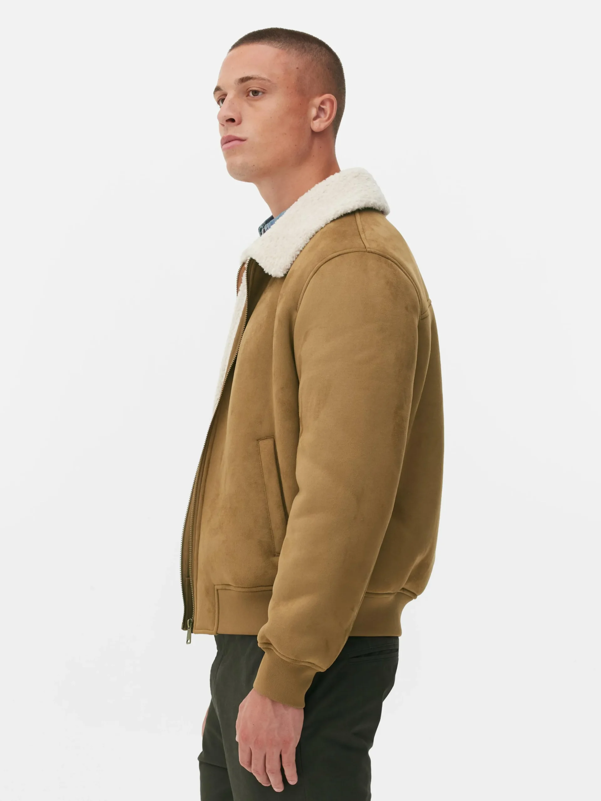 Veste En Suédine à Col Effet Mouton Retourné