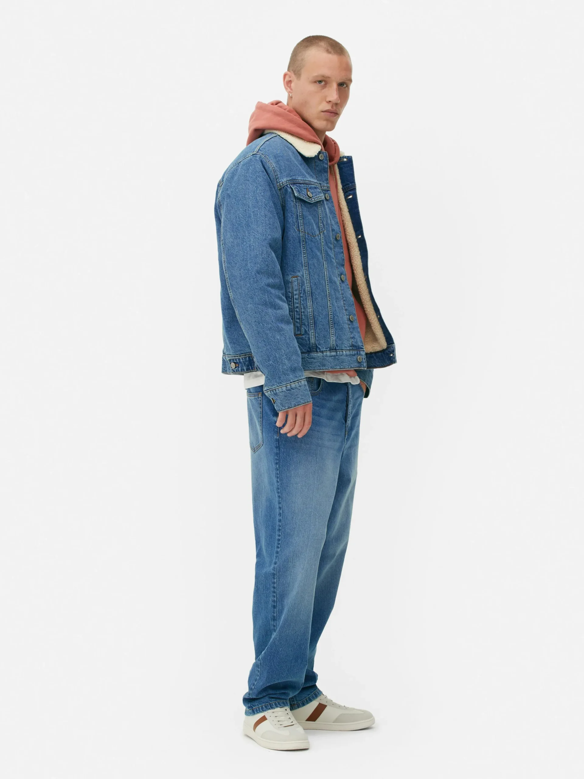 Veste Trucker En Denim à Col Effet Mouton Retourné