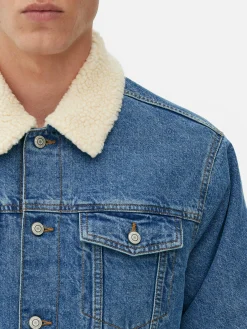 Veste Trucker En Denim à Col Effet Mouton Retourné