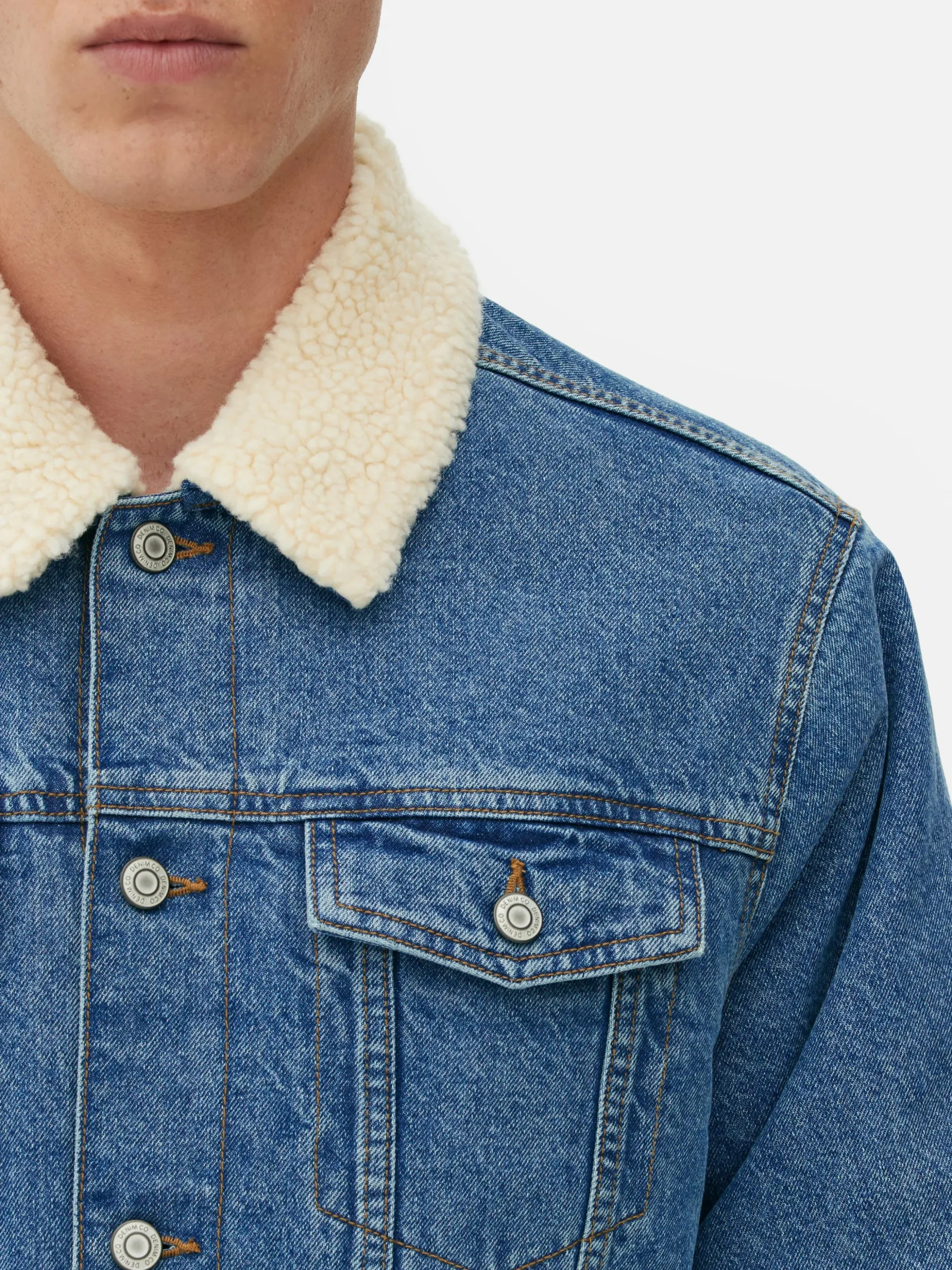 Veste Trucker En Denim à Col Effet Mouton Retourné