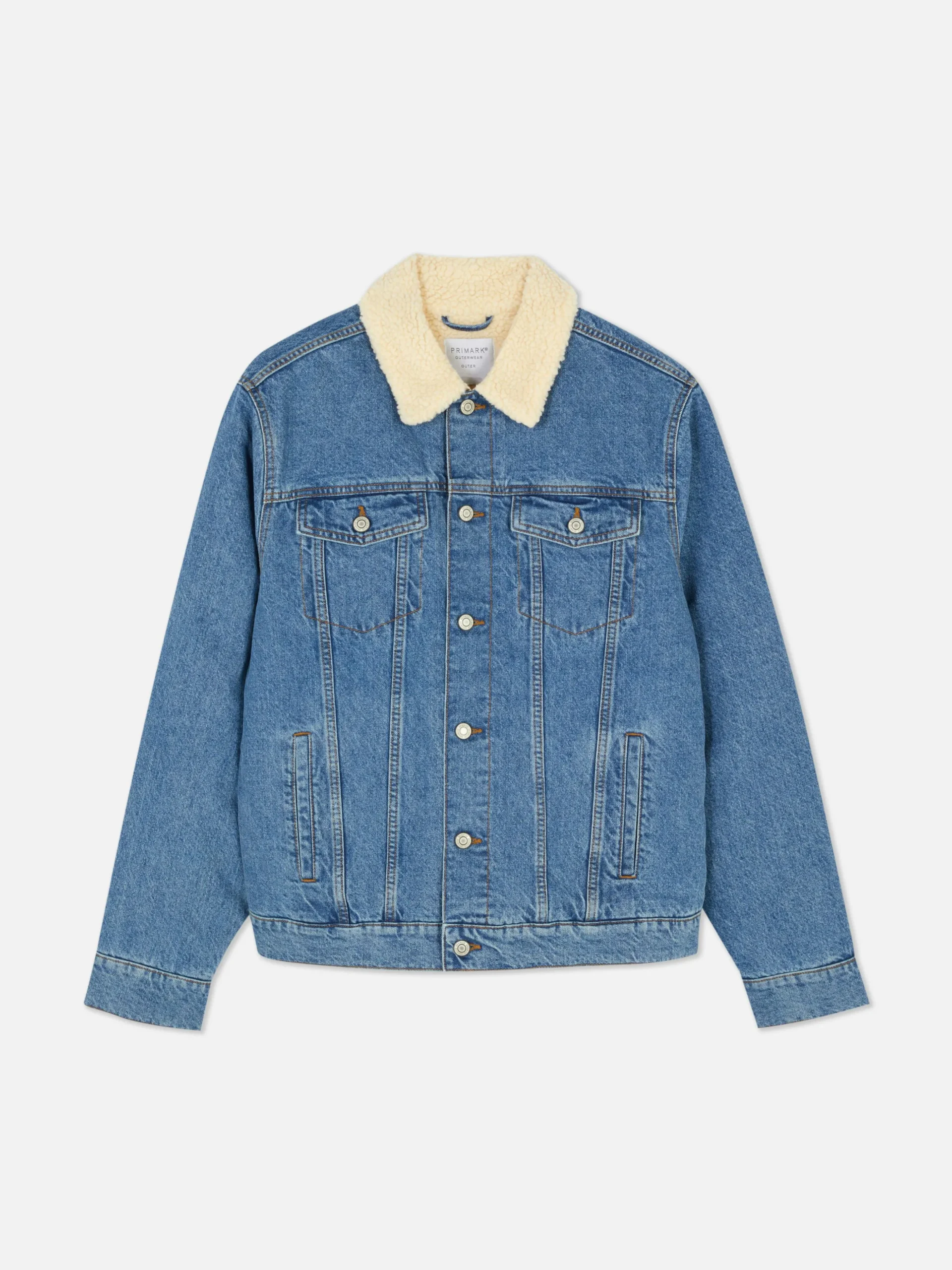 Veste Trucker En Denim à Col Effet Mouton Retourné